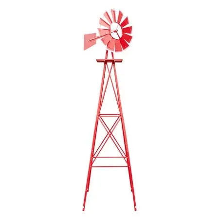 VINGLI 8FT Metal Windmill Ornamental Spinner Backyard Garden Decoration Weather Vane, Heavy Duty Wind Mill w/ 4 Legs Design, Red