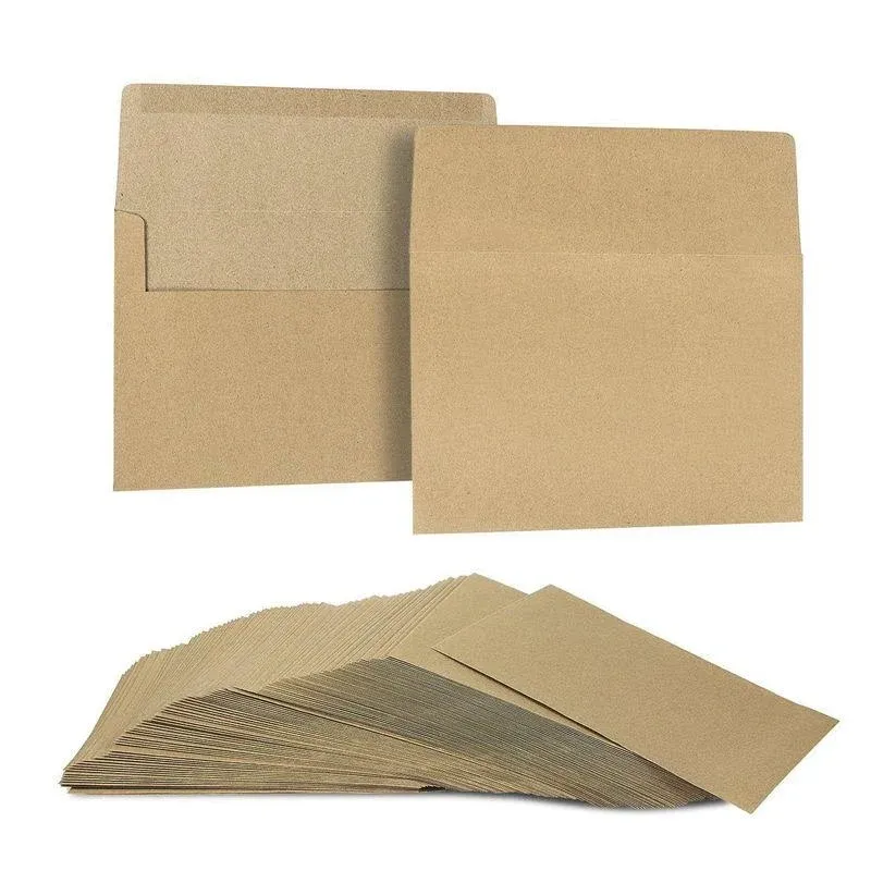 A7 Envelopes for Invitations - 100-Count A7 Invitation Envelopes Bulk, Kraft Paper Envelopes for 5 x 7 inch Photos Wedding, Baby Shower, Party Invitations, Square Flap, Brown, 5.25 x 7.25 inches