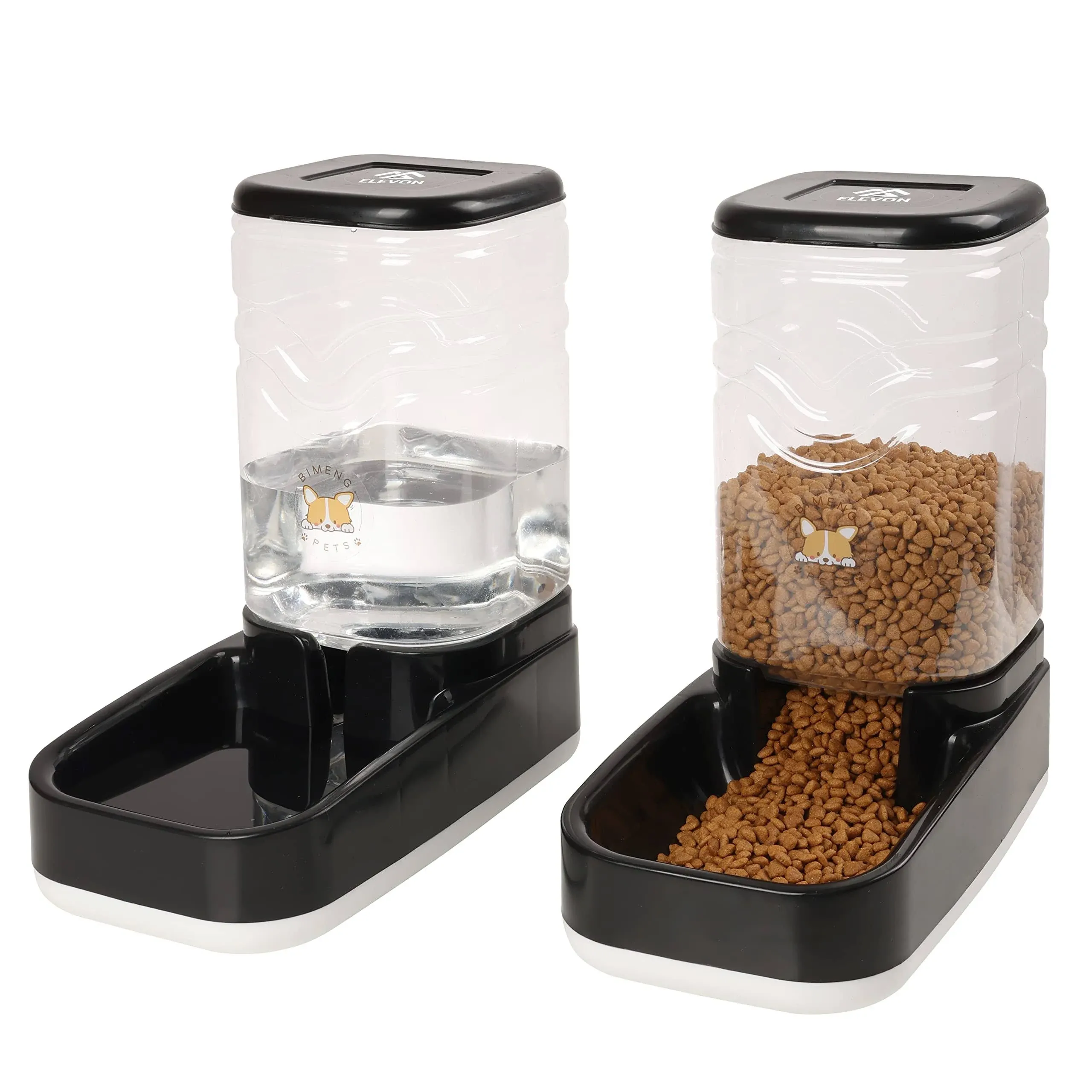 Elevon Automatic Dog Cat Gravity Food and Water Dispenser Set with Pet Food Bowl for Small Large Pets Puppy Kitten Rabbit Large Capacity(Black, 3.8L)