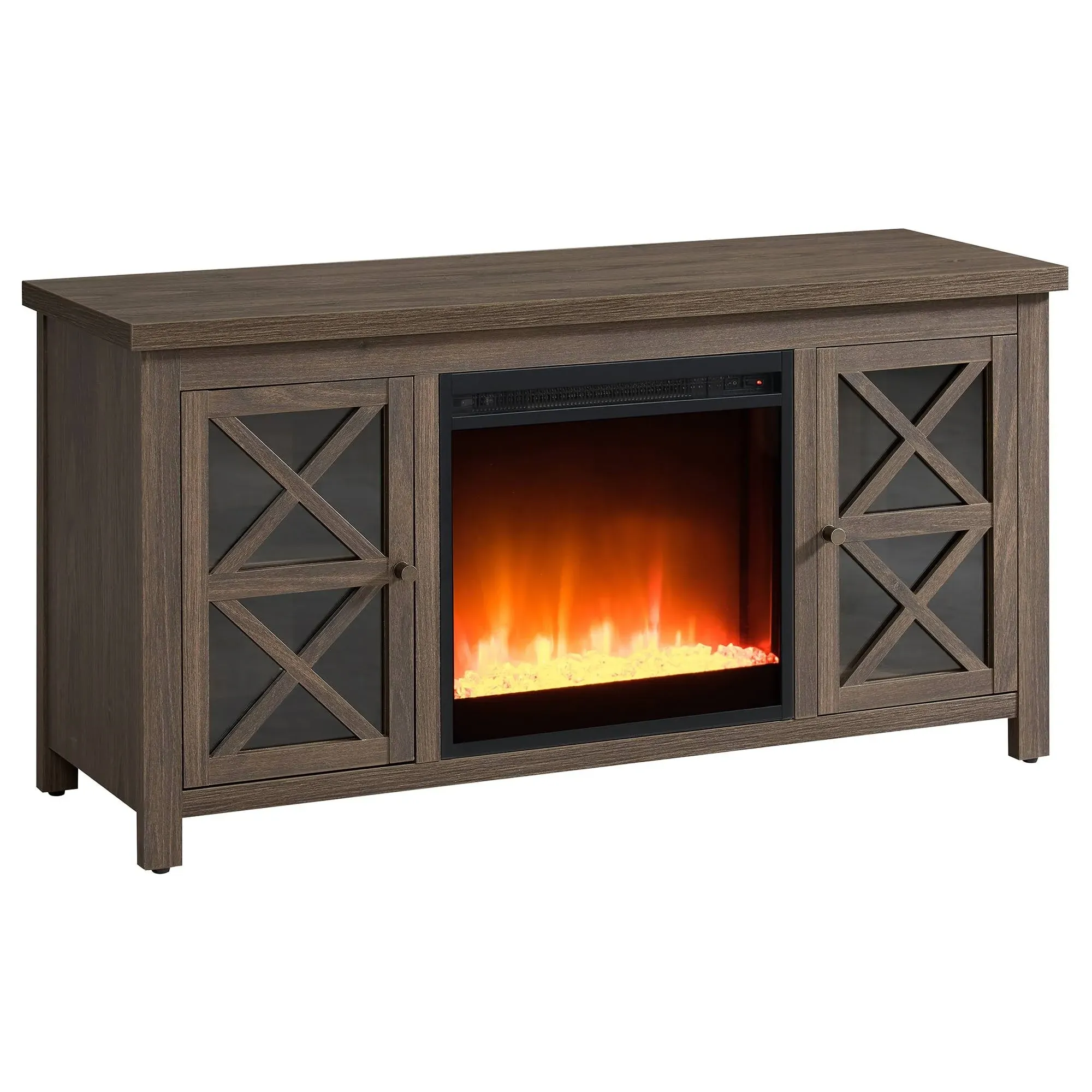 Hudson & Canal Colton 55" TV Stand with Crystal Fireplace,Brown