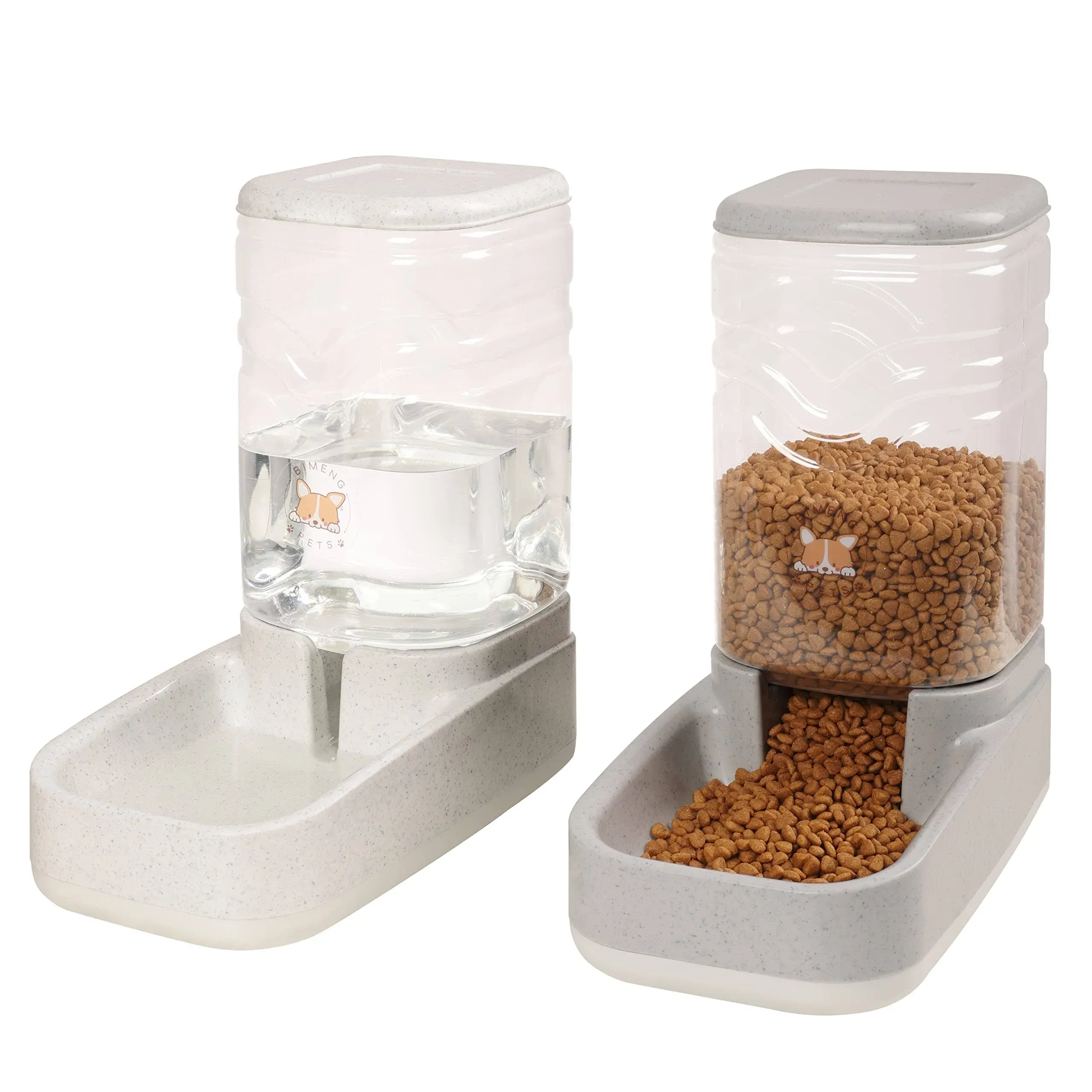 ELEVON Automatic Dog Cat Gravity Food and Water Dispenser Set with Pet Food Bowl