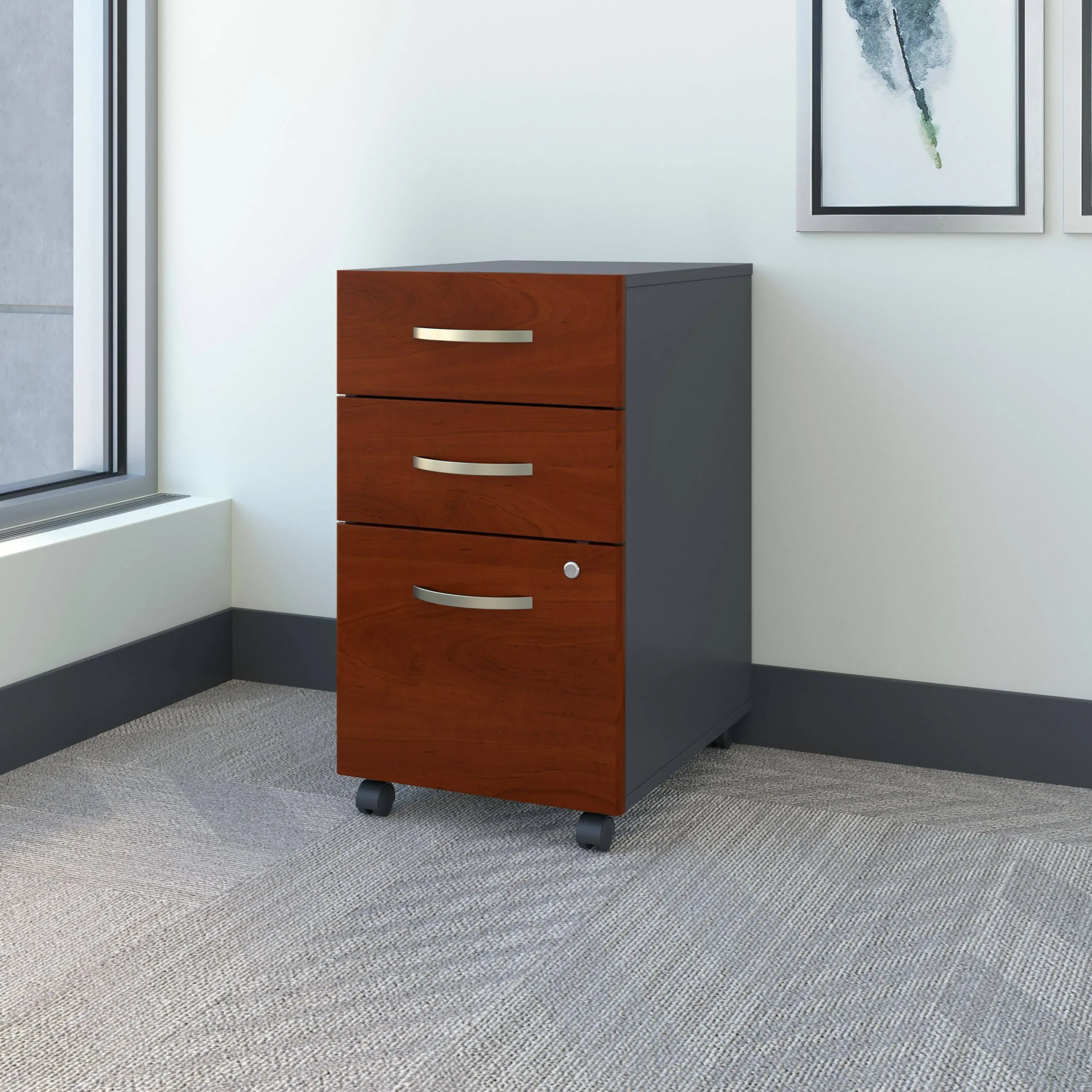 Bush Series C Collection 3 Drawer Mobile Pedestal Assembled Hansen Cherry