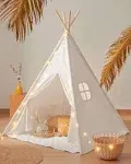 Tiny Land Teepee Tent for Kids, 100% Cotton Play Tent with Padded Mat and Star Lights, Kids Teepee Tent with Carry Bag, Foldable Kids Tent for Toddlers Aged 3+, Quality Teepee Tent for Girls and Boys