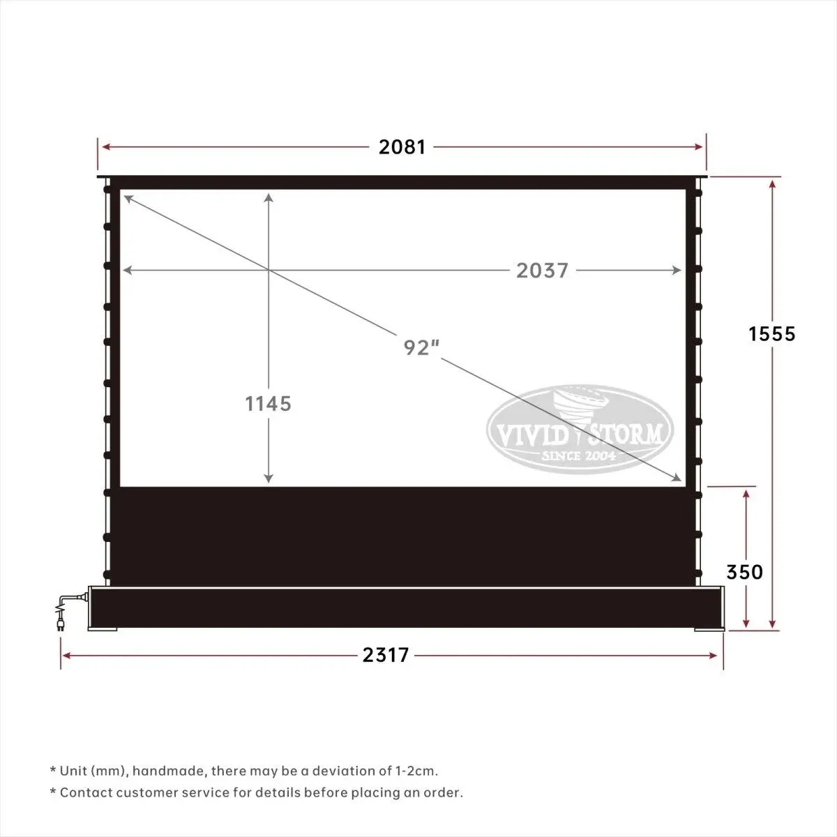 VIVIDSTORM S 92 Motorized Projector Screen White Cinema Electric Tension Floor Screen