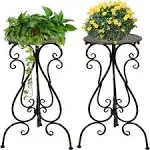 NAKUPE 22.5in Tall Plant Stands 2 Pack, Indoor Outdoor Metal Flower Pot Holders, Heavy Duty Plant Pedestal for Patio, Balcony, Porch, Garden, Brown