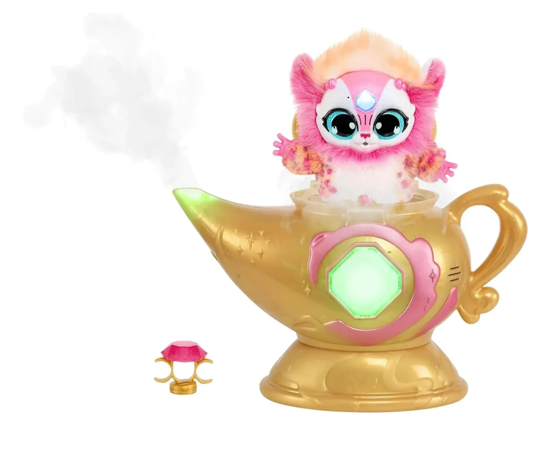 Magic Genie Lamp with Interactive 8" Pink Plush Toy and 60+ Sounds and Reactions. Perform The Magic Steps to Unlock a Magic Ring and Reveal a Pink Genie Mixie from The Real Misting Lamp