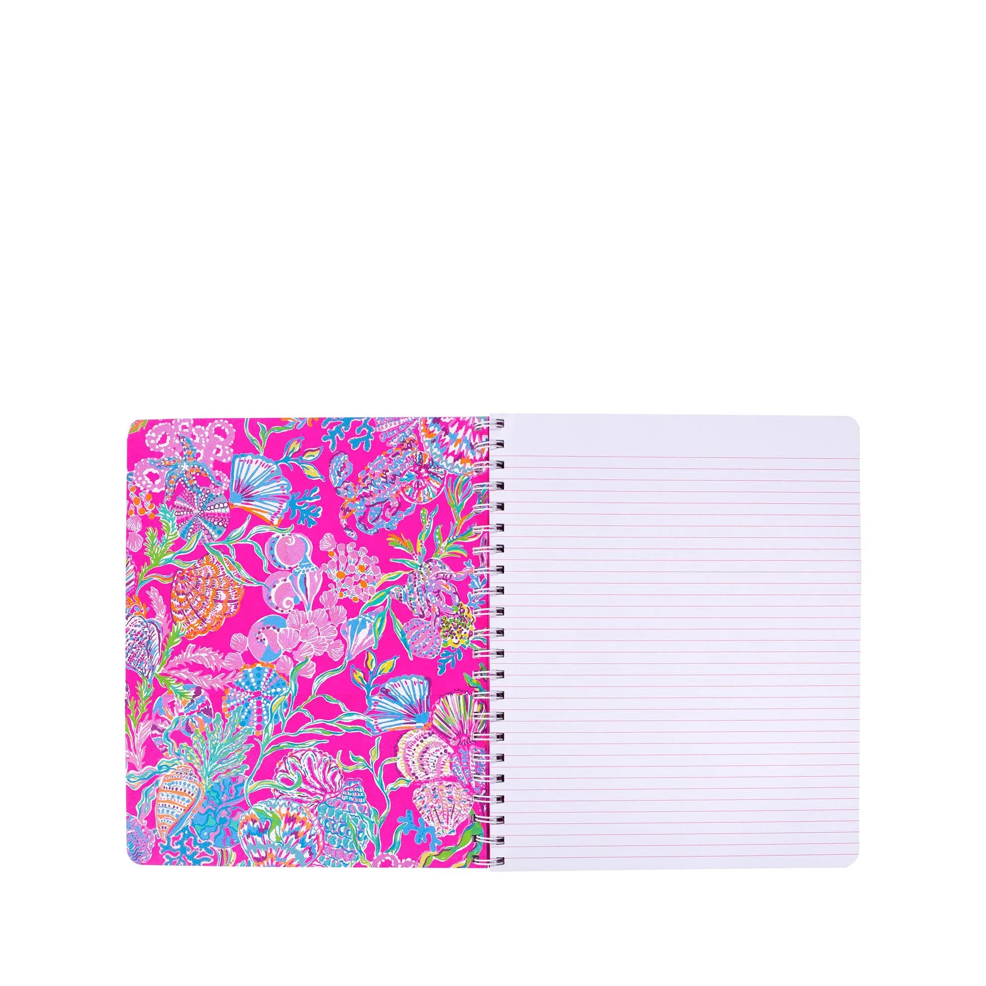 Lilly Pulitzer Large Pink Hardcover Spiral Notebook, 11" x 9.5" with 160 College Ruled Pages, Shell Me Something Good