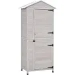 Outsunny 36" x 25" x 79" Wooden Storage Shed Cabinet, Outdoor Tool Shed Organizer with 4-Tier, 3 Shelves with Handle Tin Roof Magnetic Latch Foot