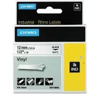 5PK Vinyl Label Tape 18444 12mm Black / White for DYMO RHINO 1000 3000 4200 6000