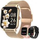 Smart Watch for Women Fitness Tracker: Gold Smart Watches for Women Digital Mens Watches Make/Answer Call Waterproof Running Smartwatch Android Phone iPhone Samsung Compatible Heart Rate Monitor