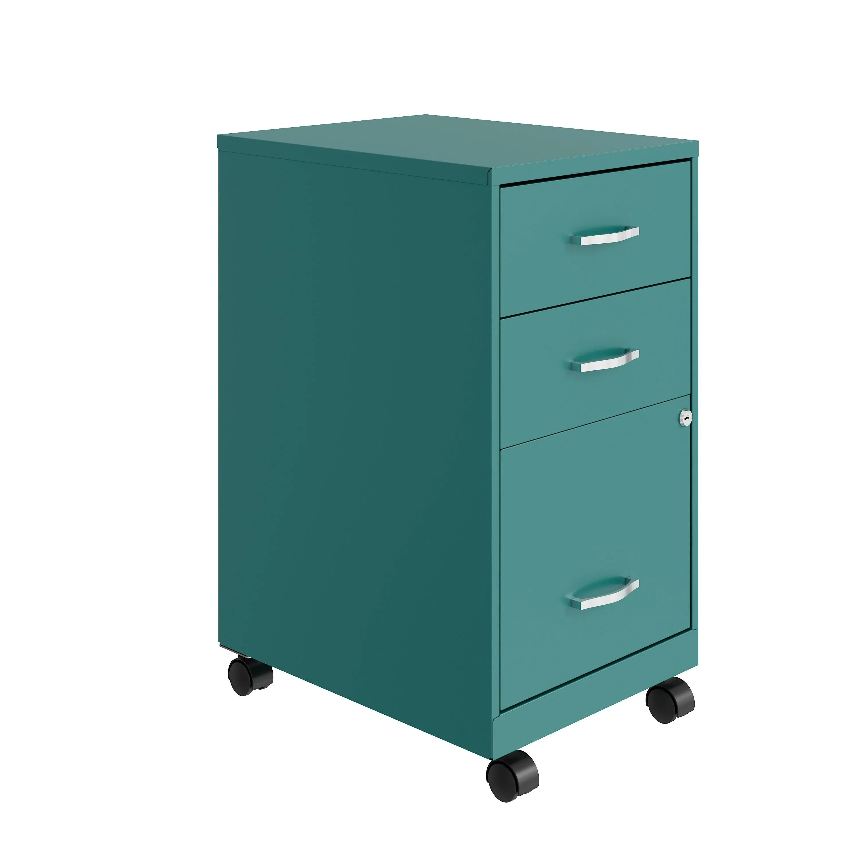 Space Solutions 3-Drawer Mobile Vertical File Cabinet, Letter size, Lockable, 26.7"H x 14.25"W x 18"D, Teal (24431)