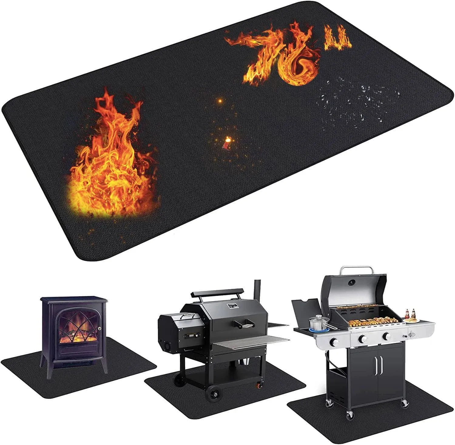 UBeesize Large 76x48 inches Under Grill Mat for Outdoor Grill,Double-Sided Fireproof Grill Pad for Fire Pit,Indoor Fireplace Mat Fire Pit Mat,Oil-Proof Waterproof BBQ Protector for Deck and Patio