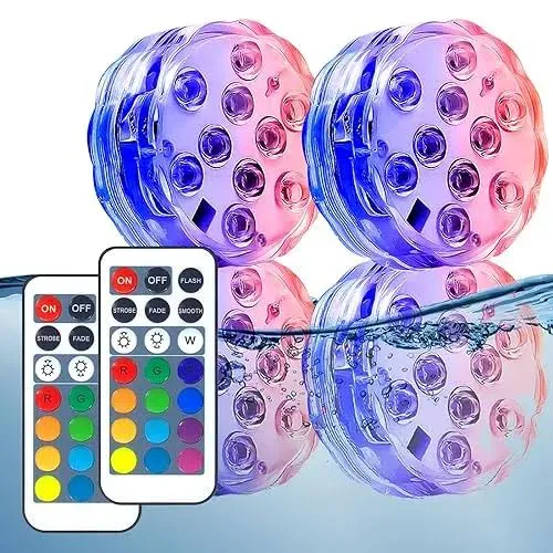 Creatrek RGB Color Changing LED Tea Lights, Battery Powered Submersible Vase Lamps w/ 21-Key Remote Control (4-Pack)