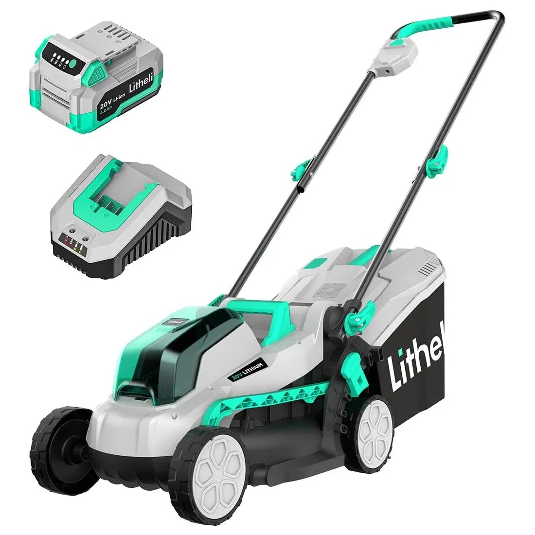 Litheli 20V 13" Cordless Lawn Mower, Electric Lawn Mowers for Garden, Yard and Farm, 5 Heights, with Brushless Motor, 4.0Ah Battery & Charger