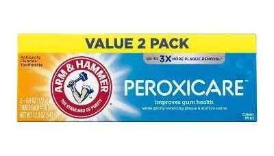 2 Pack Arm &amp; Hammer Peroxicare Anti-Cavity Fluoride Toothpaste Clean Mint 6 oz