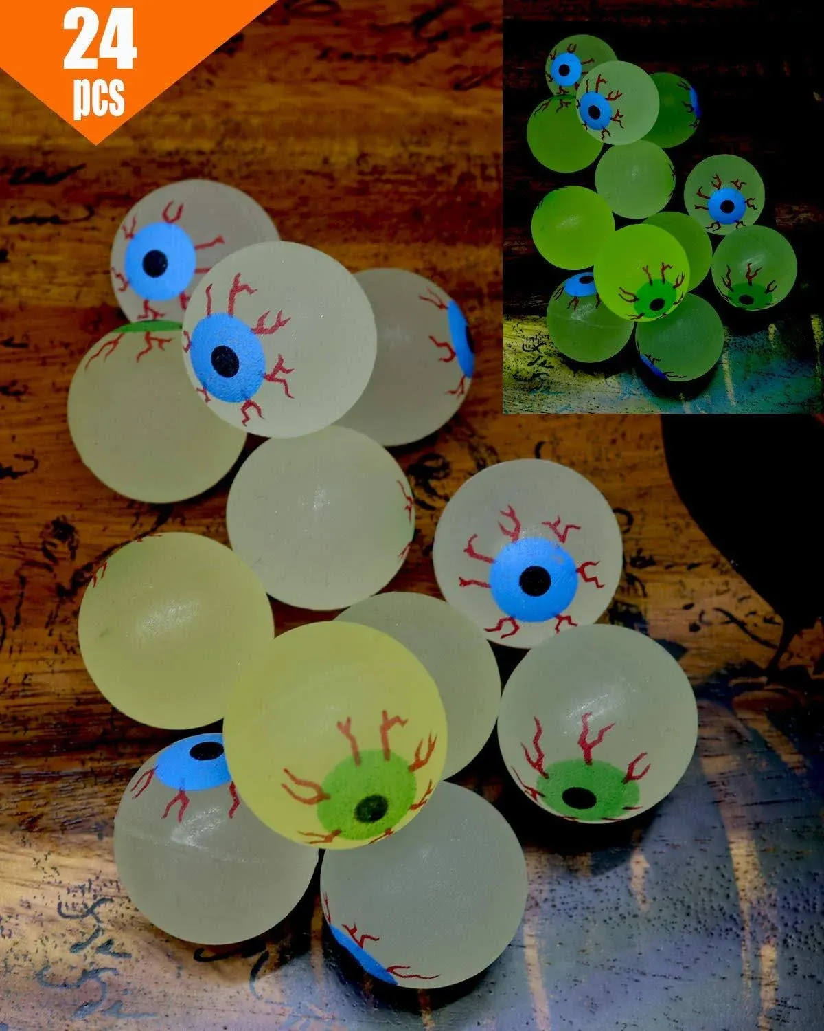 GiftExpress 24ct, 32mm Glow in The Dark Eyeball/Glow in The Dark Bouncing Ball/Halloween Supplies/ Halloween Treats/Halloween Toys/Toy Eyeball (24 PC