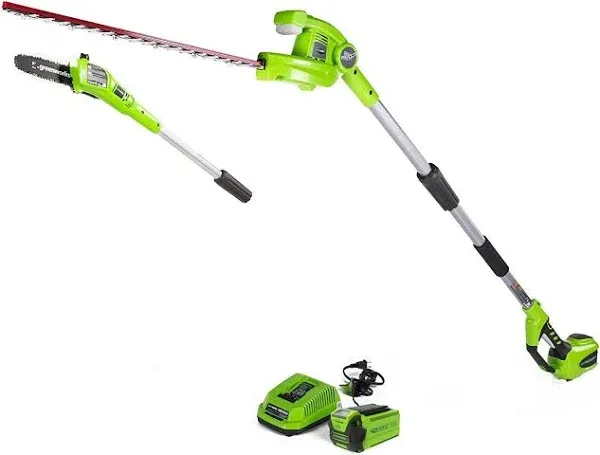 Greenworks 40V 8-inch Cordless Pole Saw with Hedge Trimmer Attachment 20Ah Battery and Charger Included