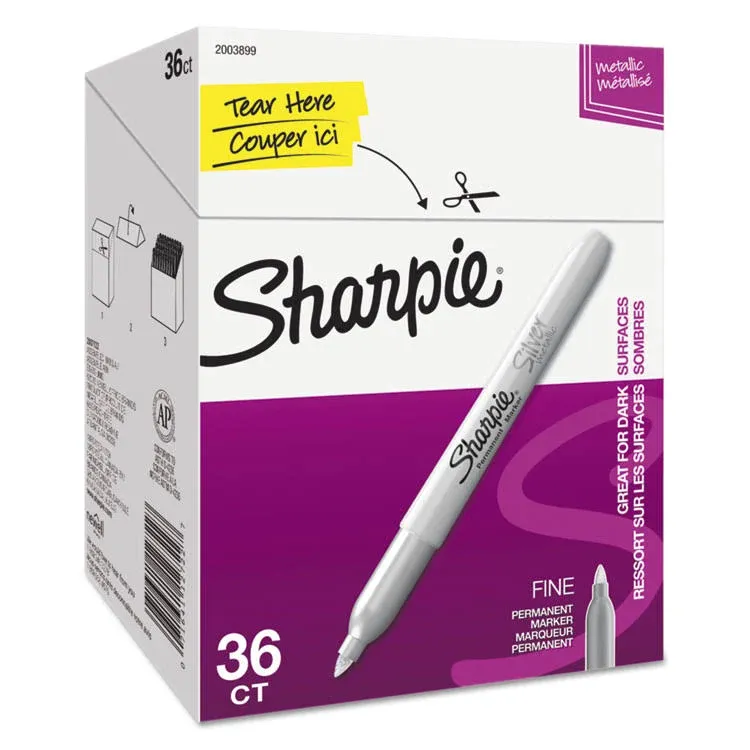 Sharpie Metallic Fine Point Permanent Markers, Bullet Tip, Silver, 36-Pack