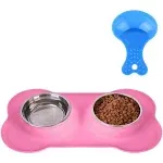 Hubulk Pet Dog Bowls 2 Stainless Steel Dog Bowl with No Spill Non-Skid Silicone 