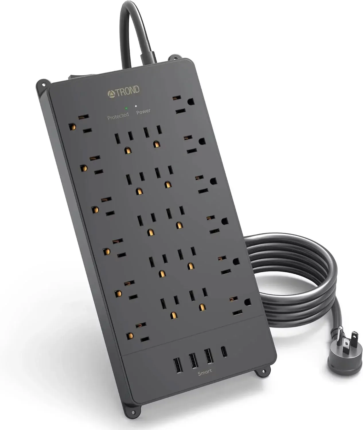 Trond Power Strip Surge Protector, 4000J, ETL Listed, 10 Widely Spaced Outlets with 4 USB Ports (2 USB C), Flat Plug 5ft Extension Cord, Wall