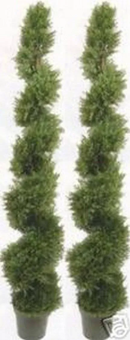 Three 4 Foot 2 Inch Artificial Cypress Spiral Topiary Tree