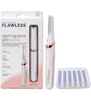 Finishing Touch Flawless Dermaplane Glo Sonic Lighted Facial Exfoliator, Electric Vibrating Dermaplane Razor for Dermaplaning, Facial Hair Removal, 6 Replacement Heads