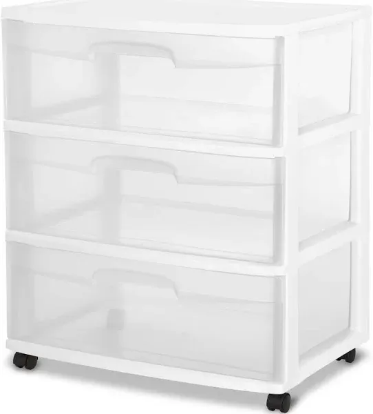 Good Sterilite Wide 3 Drawer Cart White