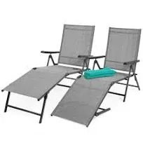 Best Choice Products Set of 2 Outdoor Patio Chaise Lounge Chair Adjustable Reclining Folding Pool Lounger for Poolside, Deck, Backyard w/Steel Frame, 250lb Weight Capacity - Brown