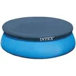 INTEX 28022E Pool Cover: For 12ft Round Easy Set Pools – Includes Rope Tie – Drain Holes – 12in Overhang – Snug Fit