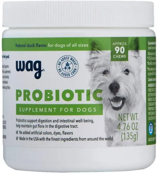 Amazon Brand - Probiotic Supplement Chews for Dogs, Natural Duck Flavor, 90 c...