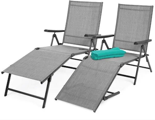 Best Choice Products Set of 2 Outdoor Adjustable Folding Chaise Lounge Recliner Chairs for Patio