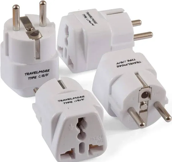 4 Pack European Travel Adapter Plug for European Outlets - Type C, Type E, Type F - Europe Plug Adapter Works in France, Spain, Italy, Germany, Netherlands, Belgium, Poland, Russia & More