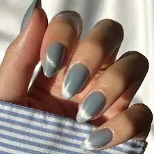 Glamnetic Press On Nails - Baby Blues Short Almond, Pastel Blue Nails