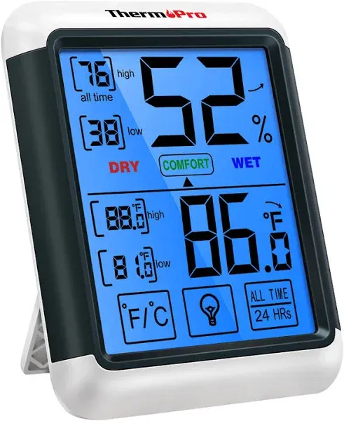 Thermopro Tp55 Digital Hygrometer Indoor Thermometer Humidity Gauge with Jumbo Touchscreen and Backlight Temperature Humidity Monitor