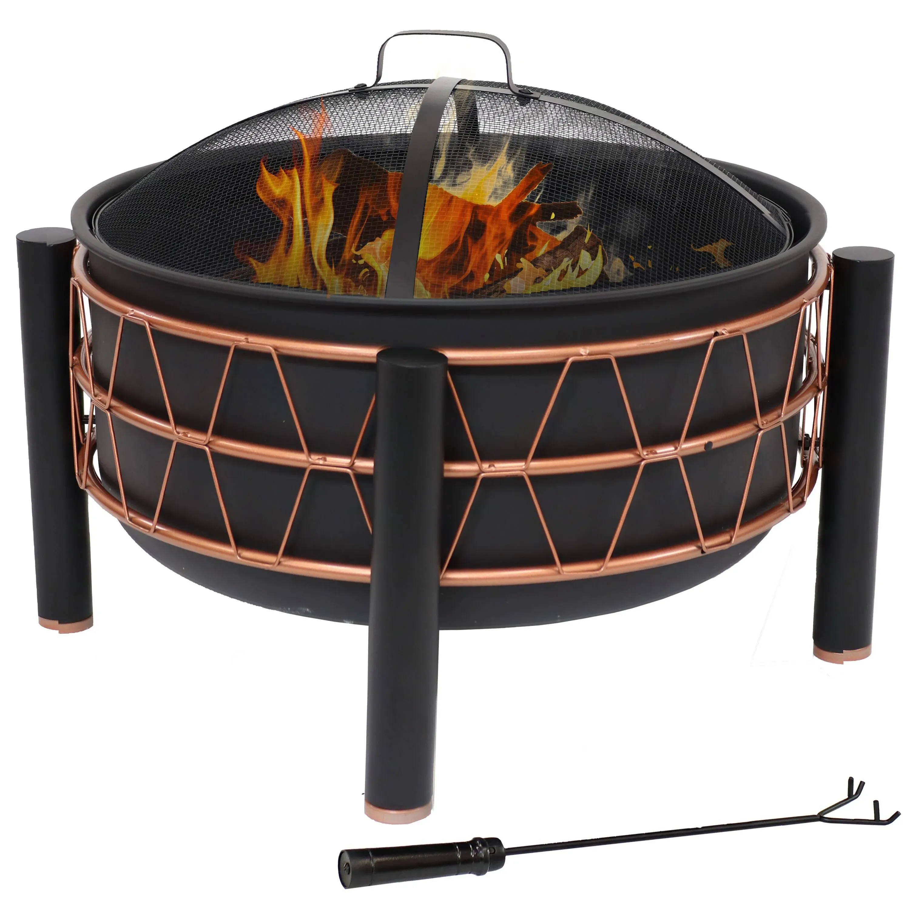 Sunnydaze 24.5 in Steel Fire Pit with Trapezoid Pattern and Cover - Black