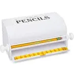 SimplyImagine Pencil Dispenser Holder - for Classroom, Home, Office Use or Teacher Gift, Durable Acrylic Rolling Knob Pencil Storage Box White