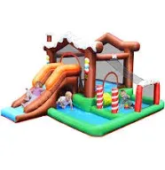 Costway Inflatable Bouncer Bounce Snow House Jump Climbing Slide with Ball Pit & Tunnel