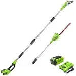 Greenworks 40V 8-Inch Cordless Pole Saw with Hedge Trimmer, Ah Battery.