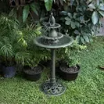 Alpine Corporation Tiered Pedestal Fish Fountain Birdbath - Green