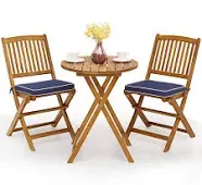 Wooden folding table set,2 upholstered chairs,Outdoor furniture round table