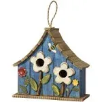 Glitzhome 10.5"H Distressed Solid Wood Birdhouse with 3D Flowers