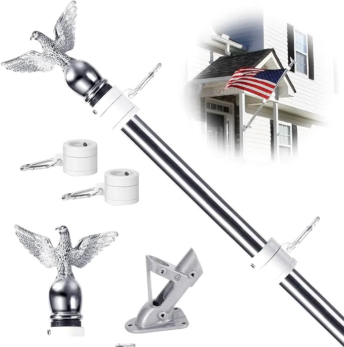 6 ft. Stainless Steel House Flag Pole Kit with Holder Bracket and Tangle Free Flagpole Rings