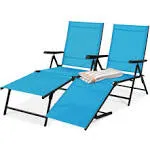 Best Choice Products Set of 2 Outdoor Patio Chaise Lounge Chair Adjustable Folding Pool Lounger w/ Steel Frame - Teal