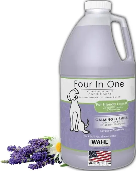 Wahl USA 4-in-1 Calming Pet Shampoo for Dogs – Cleans, Conditions, Detangles, & Moisturizes with Lavender Chamomile - Pet Friendly Formula – 64 oz -