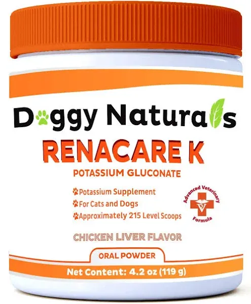 RenaCare K is for Renal K (Potassium Gluconate) Potassium Supplement Powder for Dogs and Cats, (4 oz) with Chicken Liver Flavor - 215 Level Scoop (Made is U.S.A)