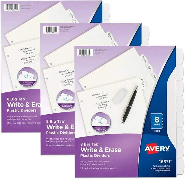 Avery Big Tab Write & Erase Plastic Dividers