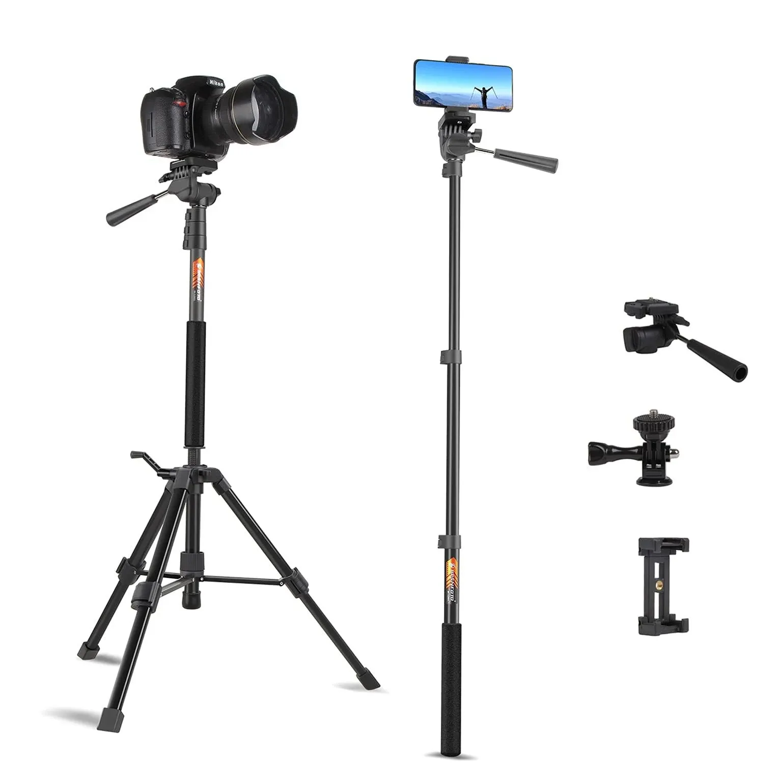 70inch Camera/phone Tripod Monopod Aluminum Lightweight Compact For Travel Pan H