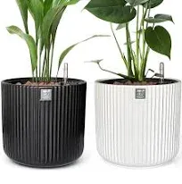 Set of 2 Handmade Ceramic Self-Watering Planters | 9-Inch Practical and Decorative Pots with Water Level Indicator | Home & Office Decor | Easy Indoor Plant Care for Houseplants, Herbs, Succulents