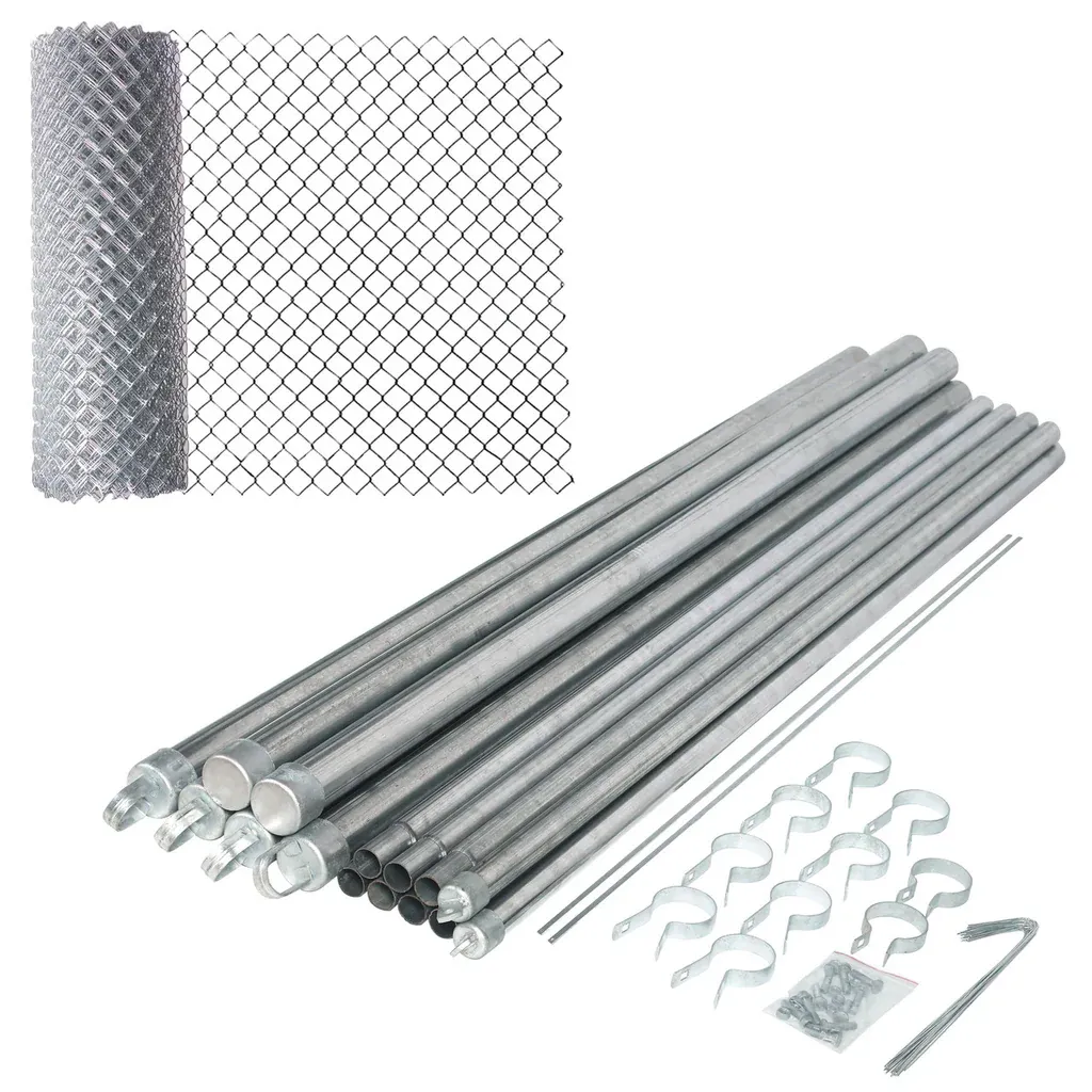 Aleko Galvanized Steel Chain Link Fence | Complete Kit | 4 x 50 ft | 11.5-AW Gauge | Silver | KITCLF115G4X50