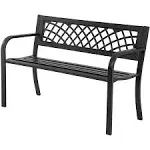 HKLGorg Garden Bench Outdoor Bench Metal Sturdy Cast Iron Park Bench with Armrests Capacity 480LBS Patio Bench for Park Yard Deck Lawn Black